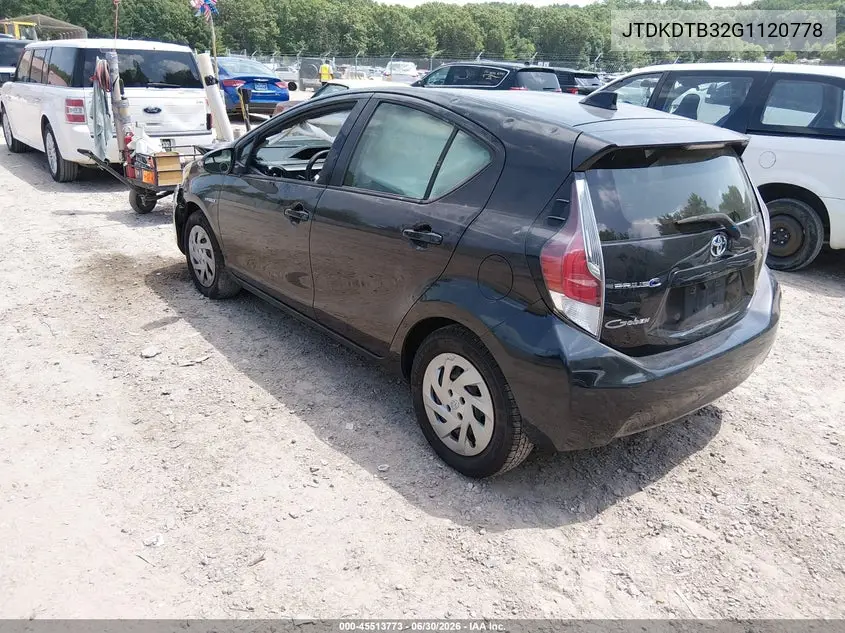 2016 Toyota Prius C Two VIN: JTDKDTB32G1120778 Lot: 45513773