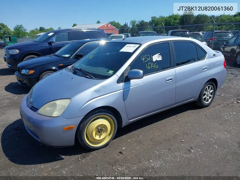 2002 Toyota Prius VIN: JT2BK12U820061360 Lot: 45214746