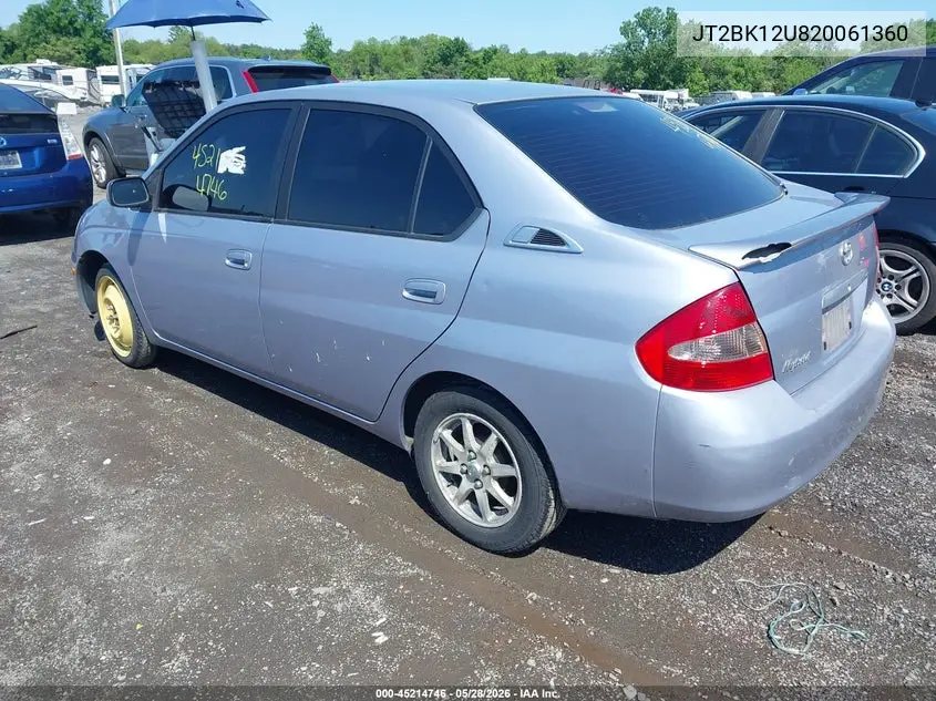2002 Toyota Prius VIN: JT2BK12U820061360 Lot: 45214746