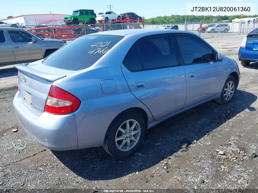 2002 Toyota Prius VIN: JT2BK12U820061360 Lot: 45214746