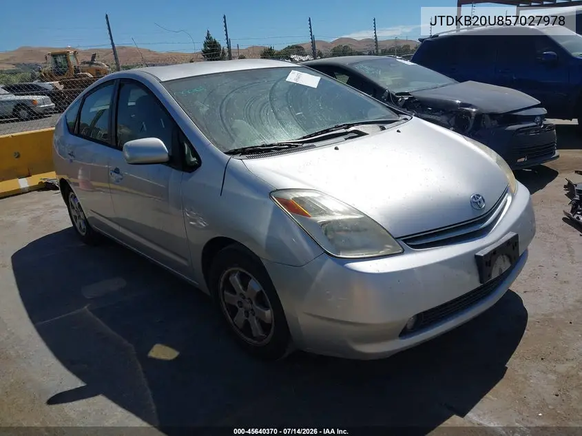 2005 Toyota Prius VIN: JTDKB20U857027978 Lot: 45640370
