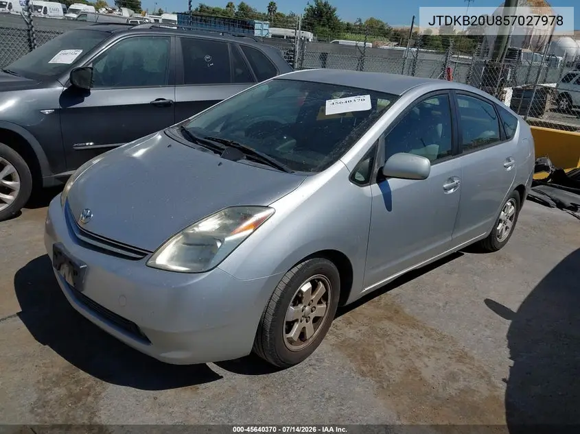 2005 Toyota Prius VIN: JTDKB20U857027978 Lot: 45640370