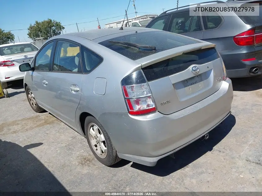 2005 Toyota Prius VIN: JTDKB20U857027978 Lot: 45640370