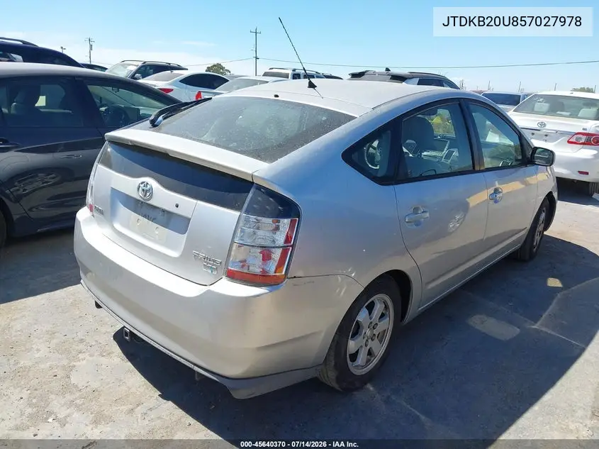 2005 Toyota Prius VIN: JTDKB20U857027978 Lot: 45640370