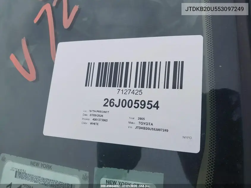 2005 Toyota Prius VIN: JTDKB20U553097249 Lot: 45684892