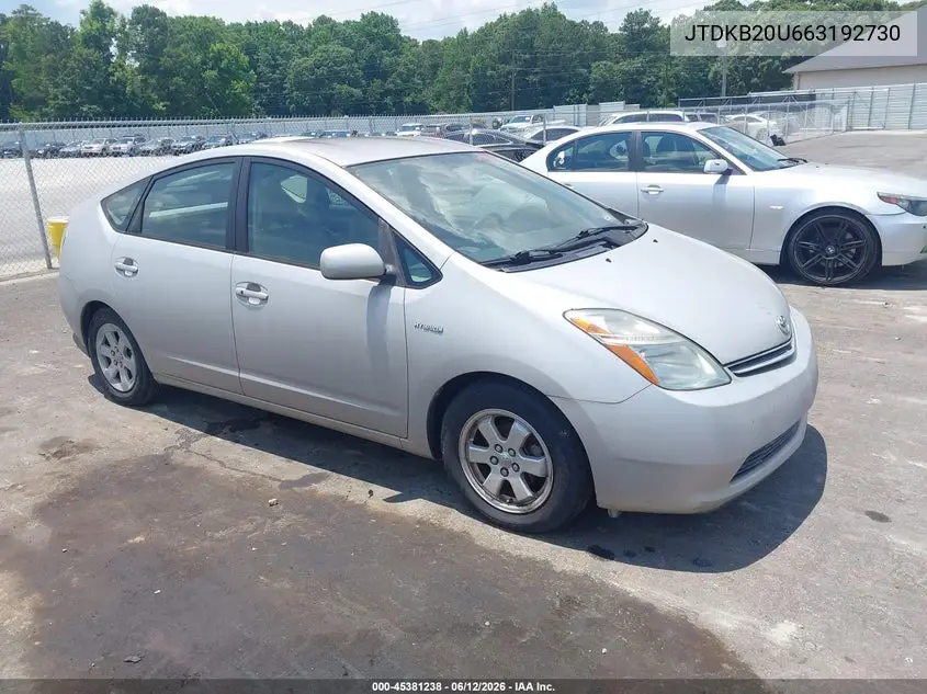 2006 Toyota Prius VIN: JTDKB20U663192730 Lot: 45381238
