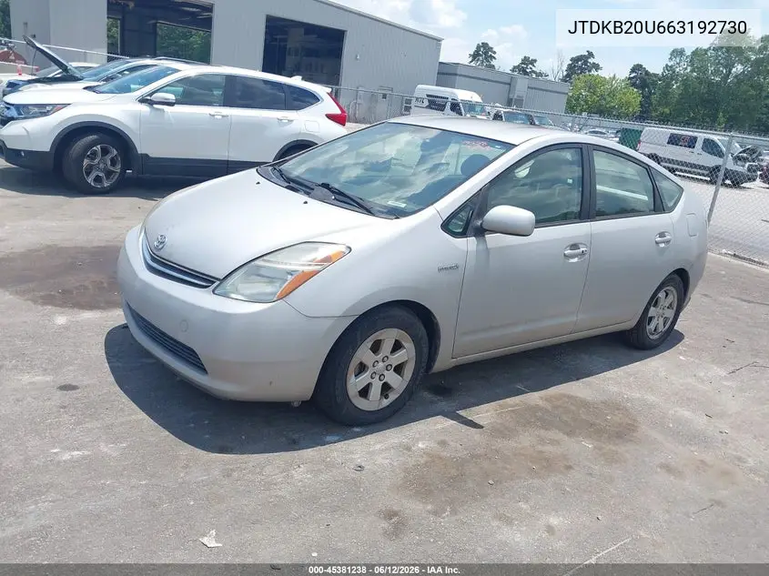 2006 Toyota Prius VIN: JTDKB20U663192730 Lot: 45381238
