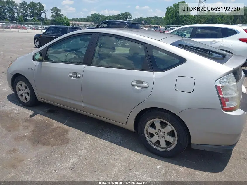 2006 Toyota Prius VIN: JTDKB20U663192730 Lot: 45381238