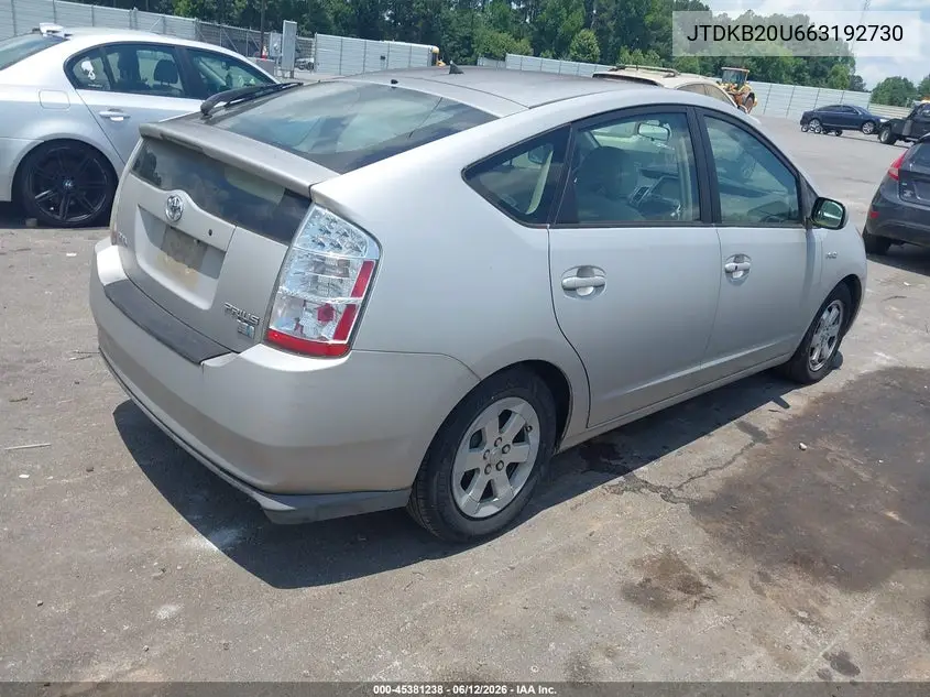 2006 Toyota Prius VIN: JTDKB20U663192730 Lot: 45381238