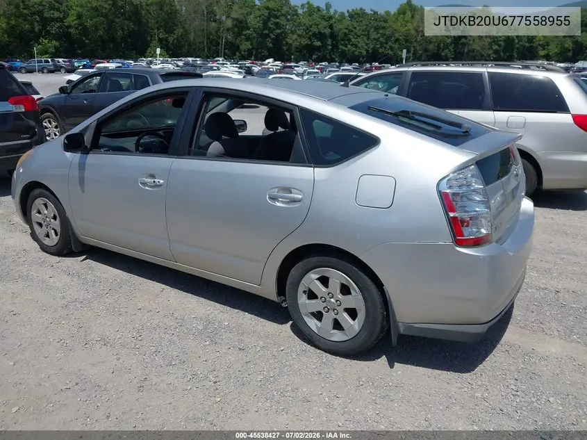2007 Toyota Prius VIN: JTDKB20U677558955 Lot: 45538427