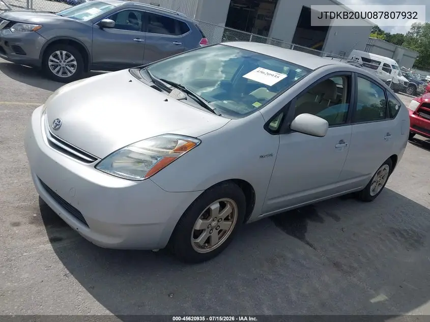 2008 Toyota Prius VIN: JTDKB20U087807932 Lot: 45620935