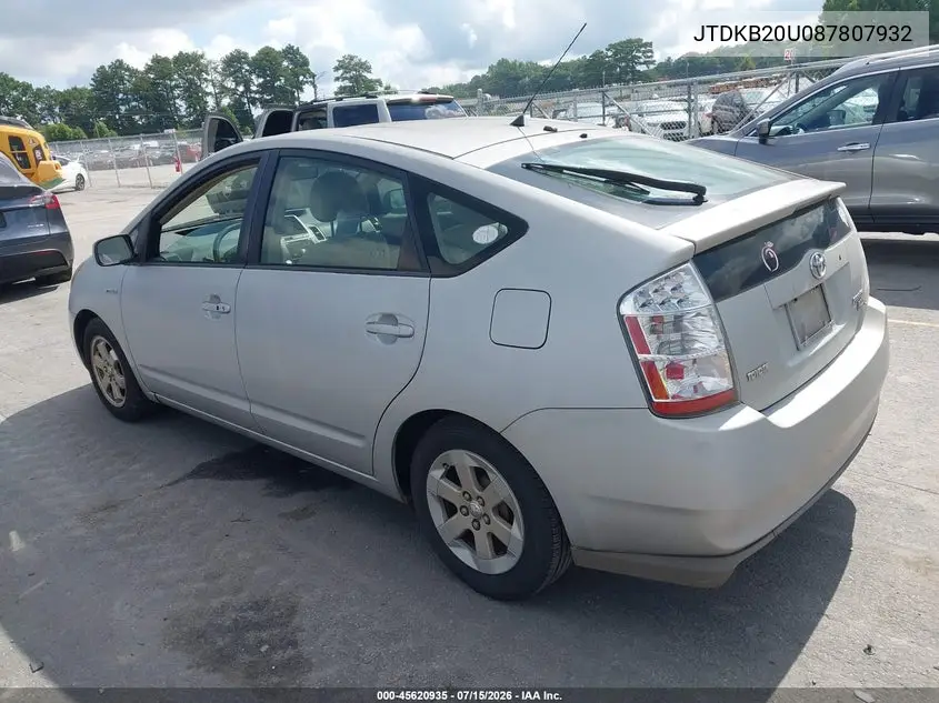 2008 Toyota Prius VIN: JTDKB20U087807932 Lot: 45620935