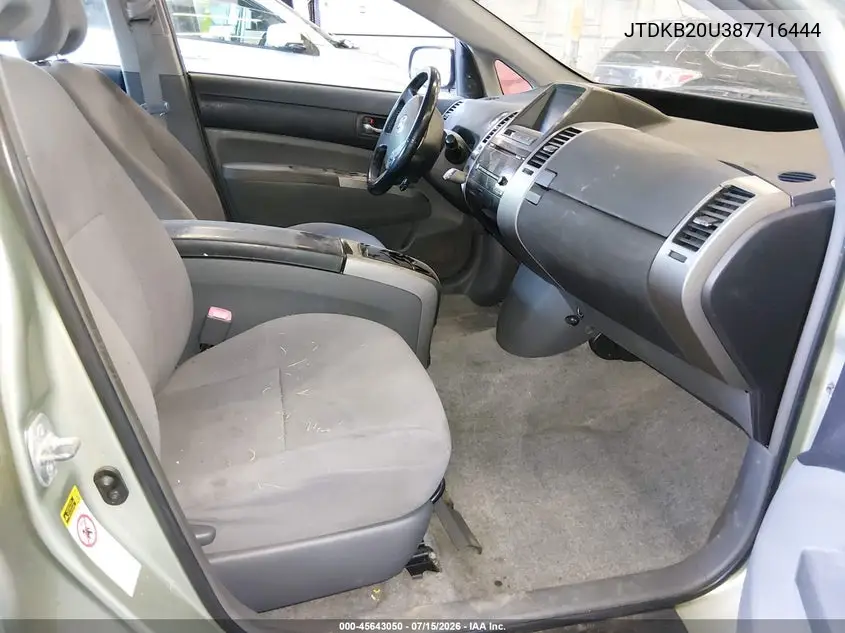 2008 Toyota Prius VIN: JTDKB20U387716444 Lot: 45643050