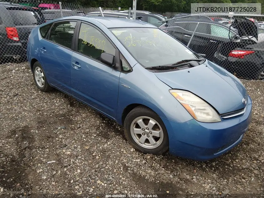 2008 Toyota Prius VIN: JTDKB20U187725028 Lot: 45684895