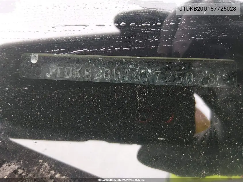 2008 Toyota Prius VIN: JTDKB20U187725028 Lot: 45684895