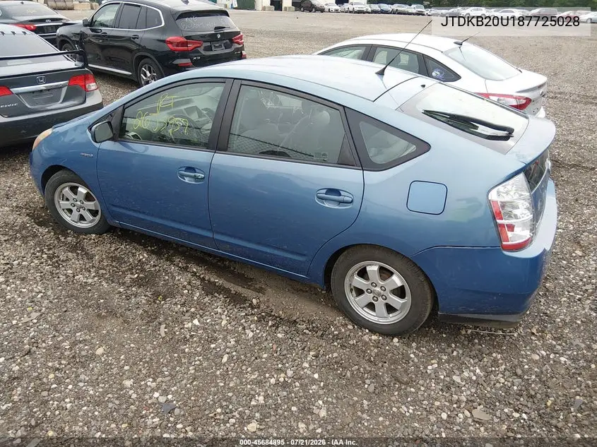 2008 Toyota Prius VIN: JTDKB20U187725028 Lot: 45684895