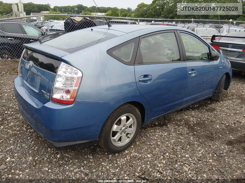 2008 Toyota Prius VIN: JTDKB20U187725028 Lot: 45684895