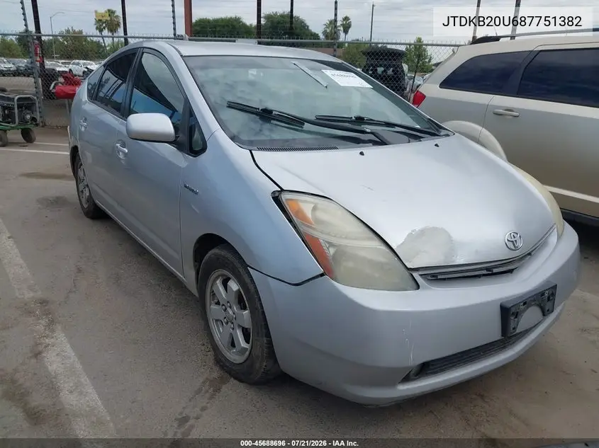 2008 Toyota Prius VIN: JTDKB20U687751382 Lot: 45688696