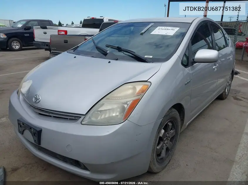 2008 Toyota Prius VIN: JTDKB20U687751382 Lot: 45688696