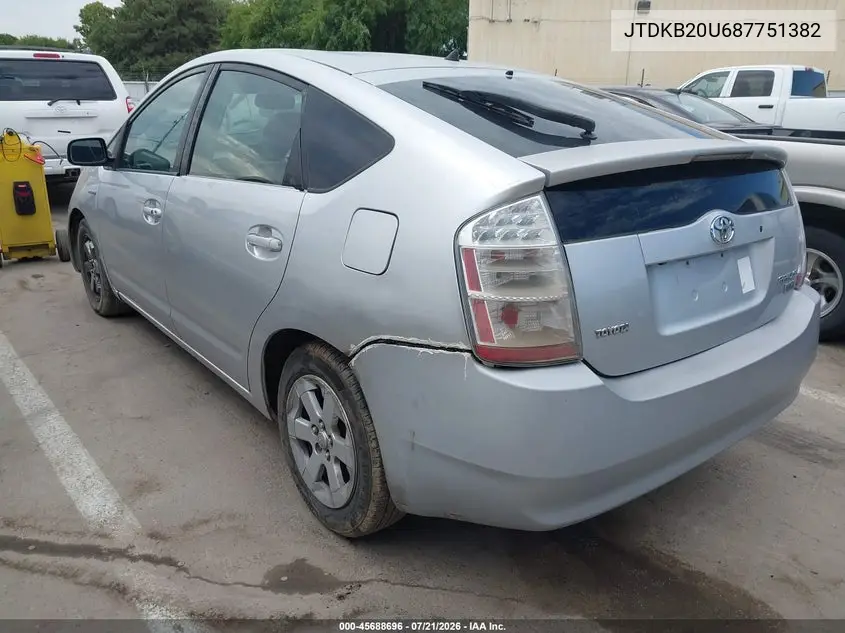 2008 Toyota Prius VIN: JTDKB20U687751382 Lot: 45688696