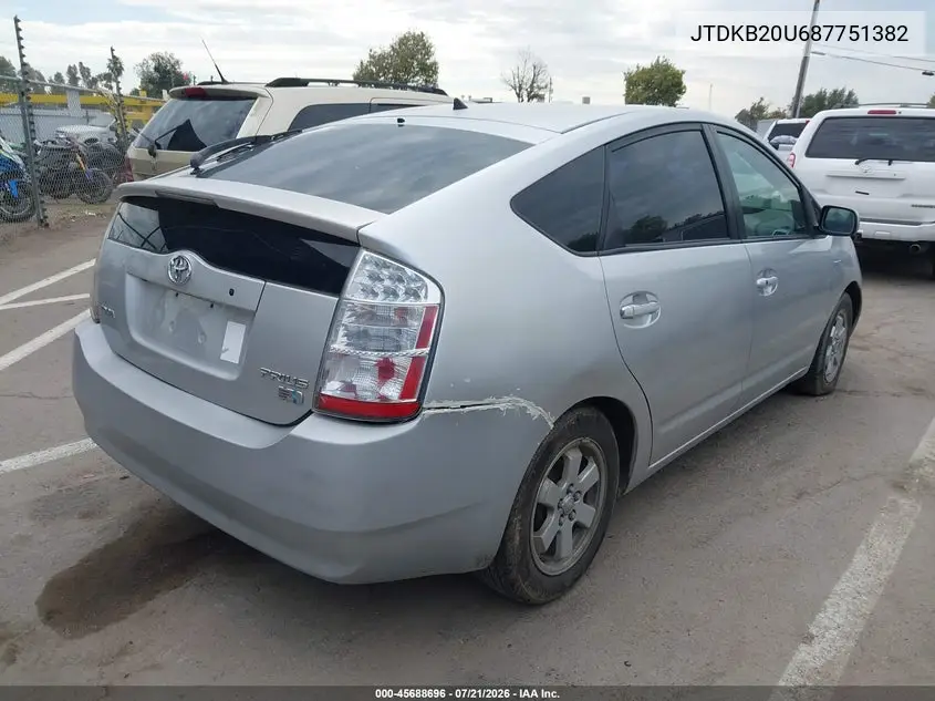 2008 Toyota Prius VIN: JTDKB20U687751382 Lot: 45688696