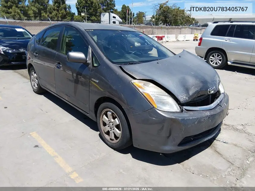 2008 Toyota Prius VIN: JTDKB20U783405767 Lot: 45690626