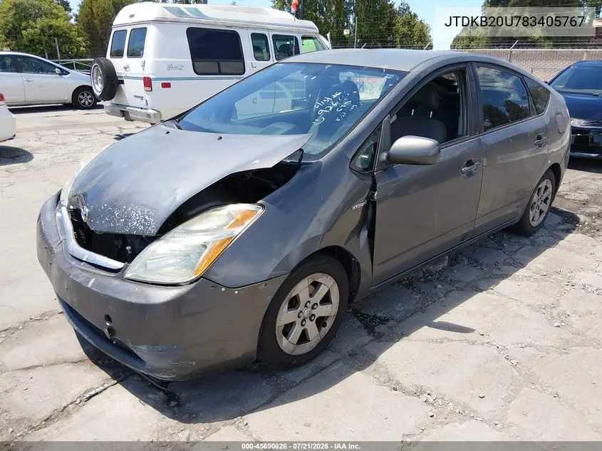 2008 Toyota Prius VIN: JTDKB20U783405767 Lot: 45690626