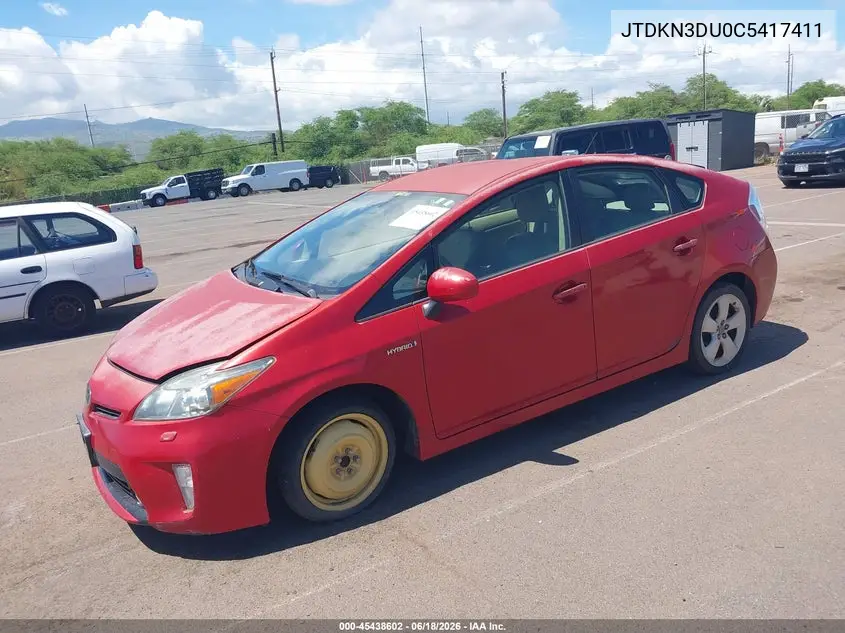 2012 Toyota Prius Five/Four/One/Three/Two VIN: JTDKN3DU0C5417411 Lot: 45438602