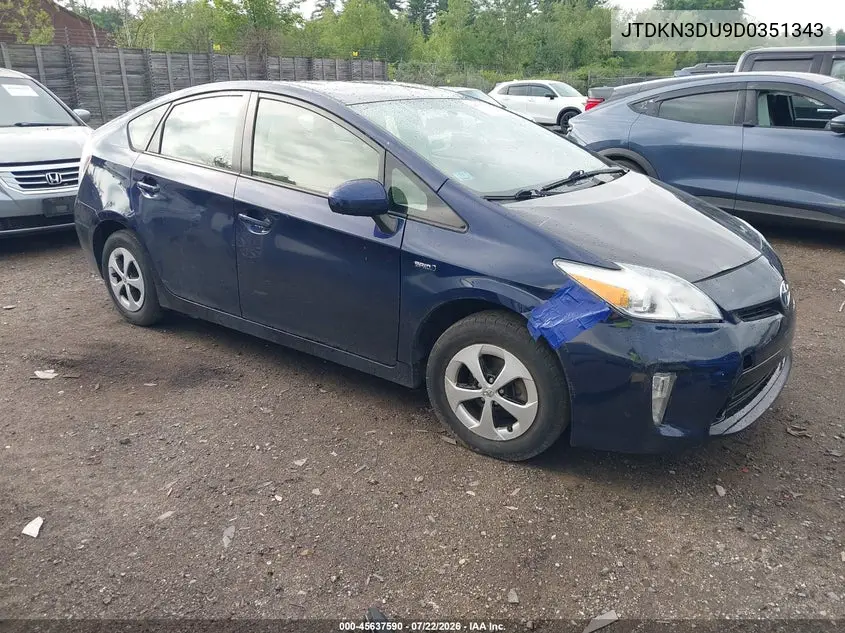2013 Toyota Prius Two VIN: JTDKN3DU9D0351343 Lot: 45637590