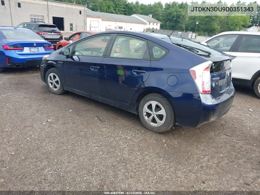 2013 Toyota Prius Two VIN: JTDKN3DU9D0351343 Lot: 45637590