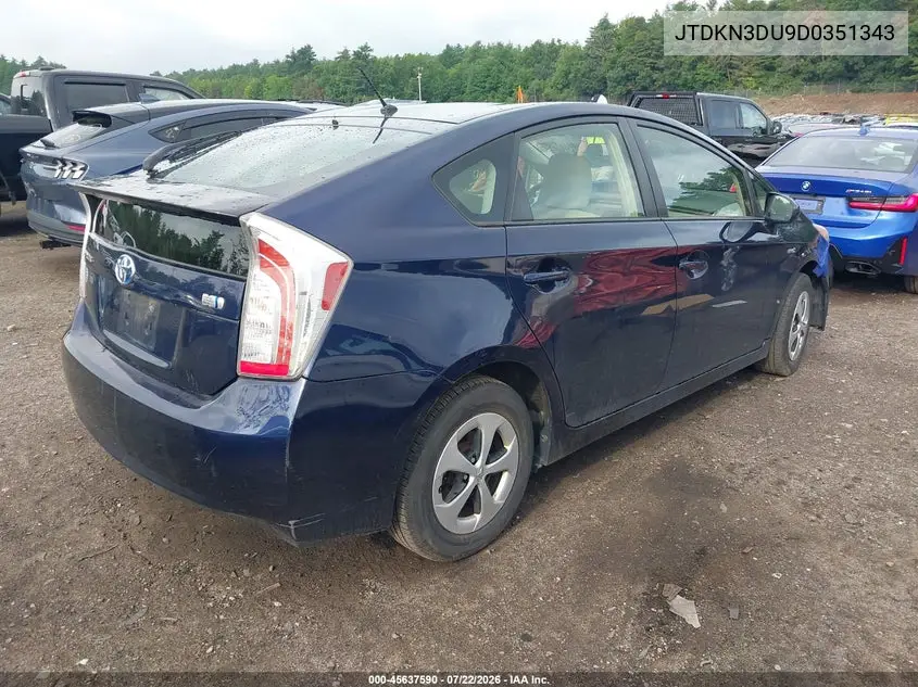 2013 Toyota Prius Two VIN: JTDKN3DU9D0351343 Lot: 45637590