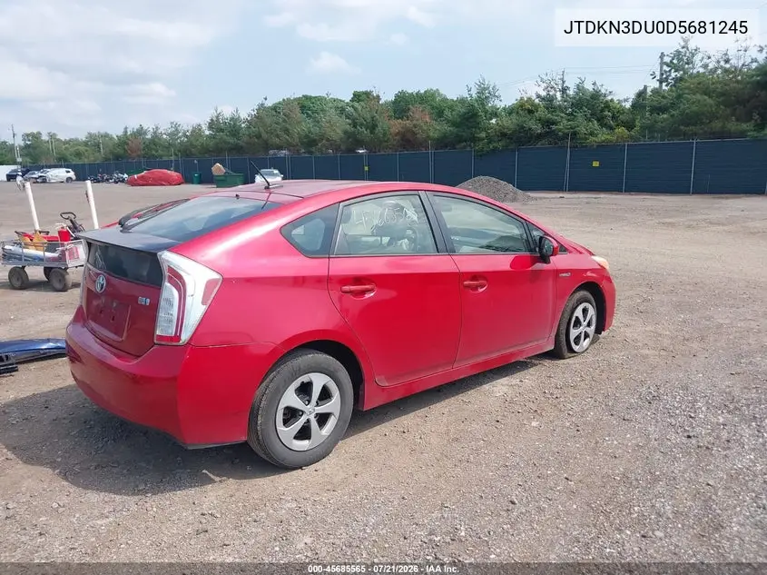2013 Toyota Prius Three VIN: JTDKN3DU0D5681245 Lot: 45685565