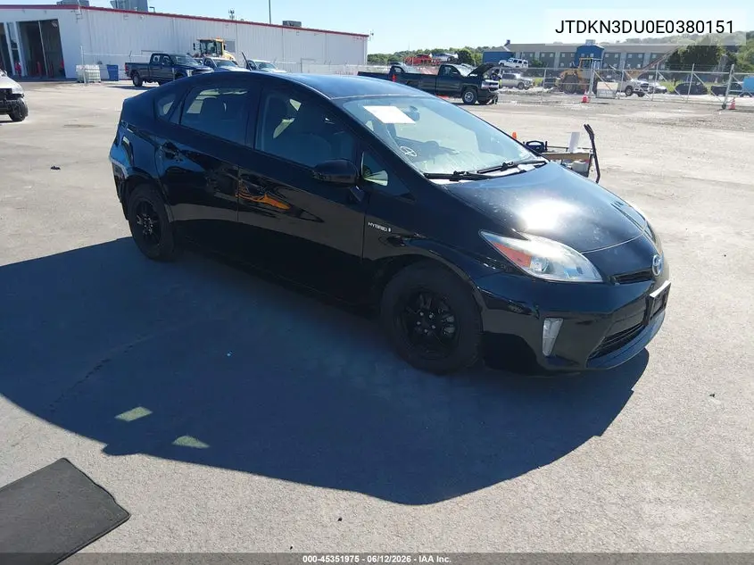 2014 Toyota Prius Three VIN: JTDKN3DU0E0380151 Lot: 45351975