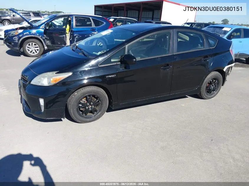 2014 Toyota Prius Three VIN: JTDKN3DU0E0380151 Lot: 45351975