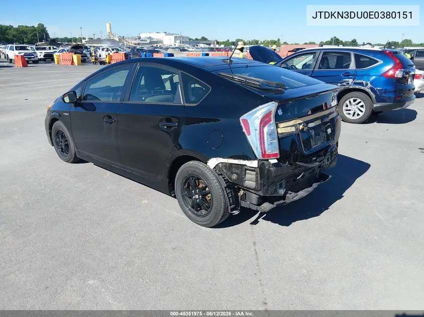 2014 Toyota Prius Three VIN: JTDKN3DU0E0380151 Lot: 45351975