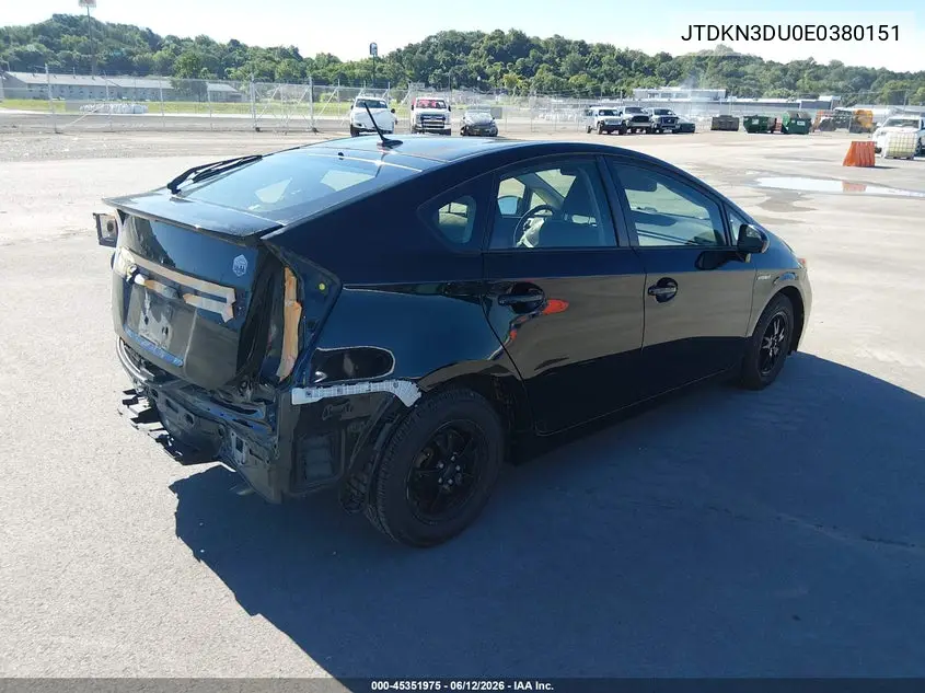 2014 Toyota Prius Three VIN: JTDKN3DU0E0380151 Lot: 45351975