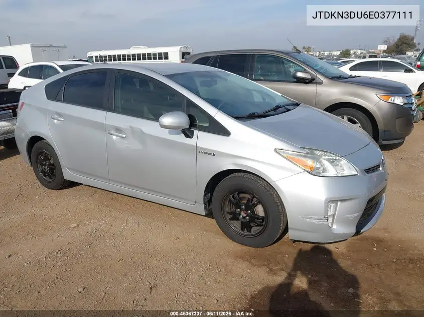 2014 Toyota Prius Three VIN: JTDKN3DU6E0377111 Lot: 45367337