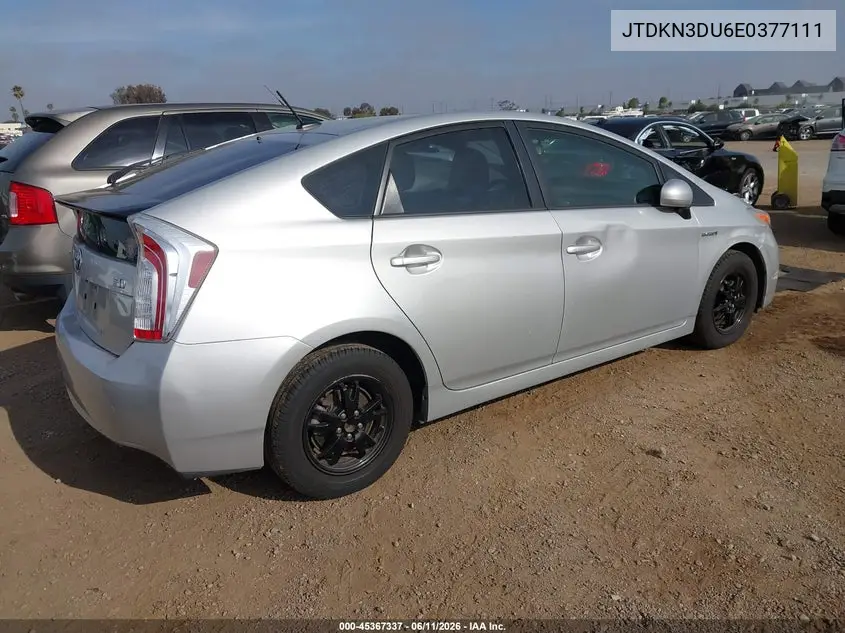 2014 Toyota Prius Three VIN: JTDKN3DU6E0377111 Lot: 45367337