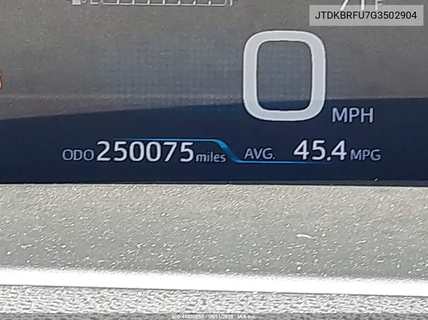2016 Toyota Prius Two VIN: JTDKBRFU7G3502904 Lot: 45330093