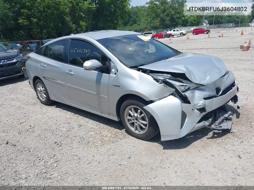 2018 Toyota Prius VIN: JTDKBRFU6J3604802 Lot: 45651703