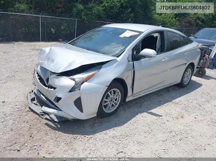 2018 Toyota Prius VIN: JTDKBRFU6J3604802 Lot: 45651703