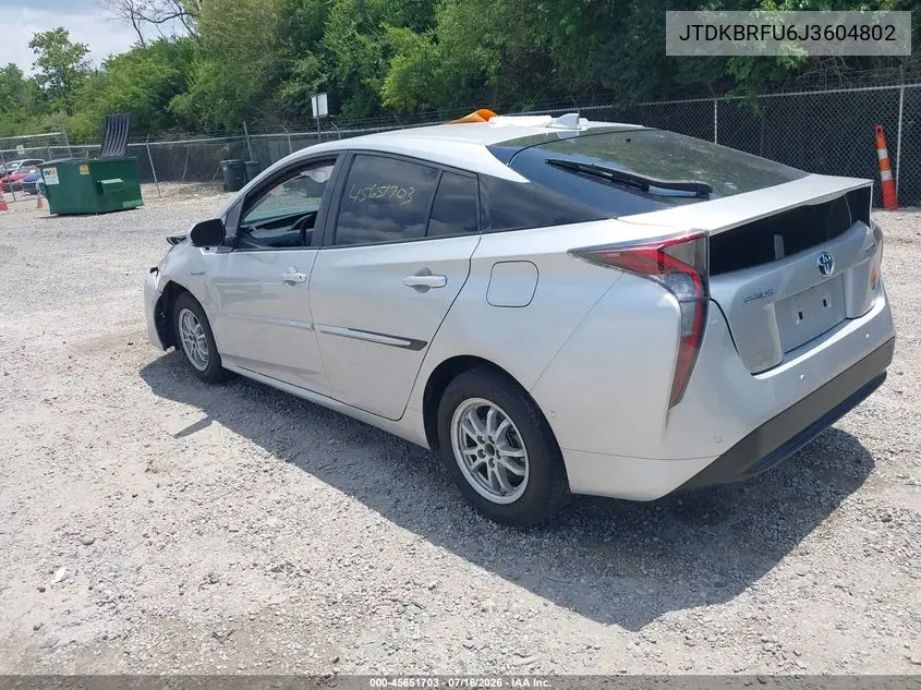 2018 Toyota Prius VIN: JTDKBRFU6J3604802 Lot: 45651703