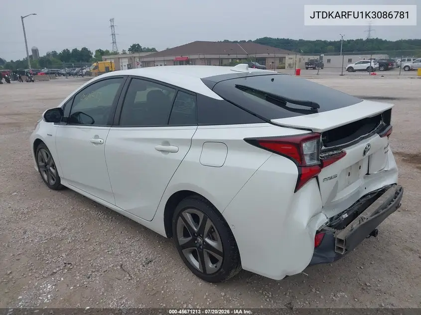 2019 Toyota Prius Limited VIN: JTDKARFU1K3086781 Lot: 45671213