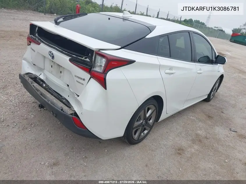 2019 Toyota Prius Limited VIN: JTDKARFU1K3086781 Lot: 45671213