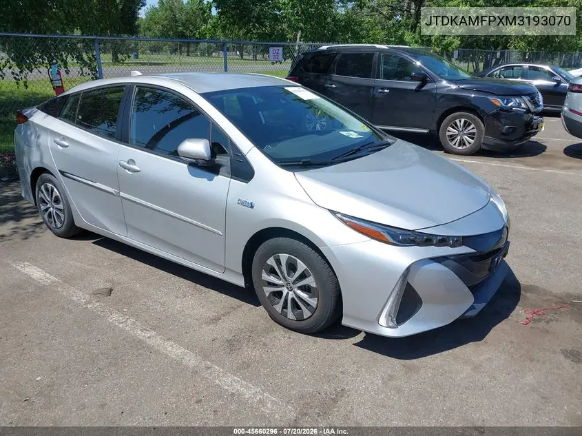 2021 Toyota Prius Prime Le VIN: JTDKAMFPXM3193070 Lot: 45660296