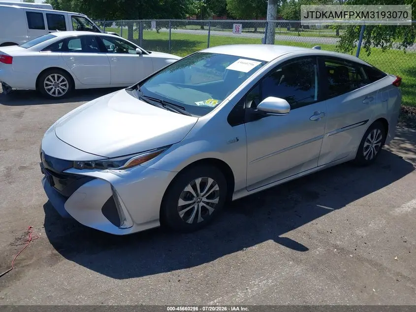 2021 Toyota Prius Prime Le VIN: JTDKAMFPXM3193070 Lot: 45660296