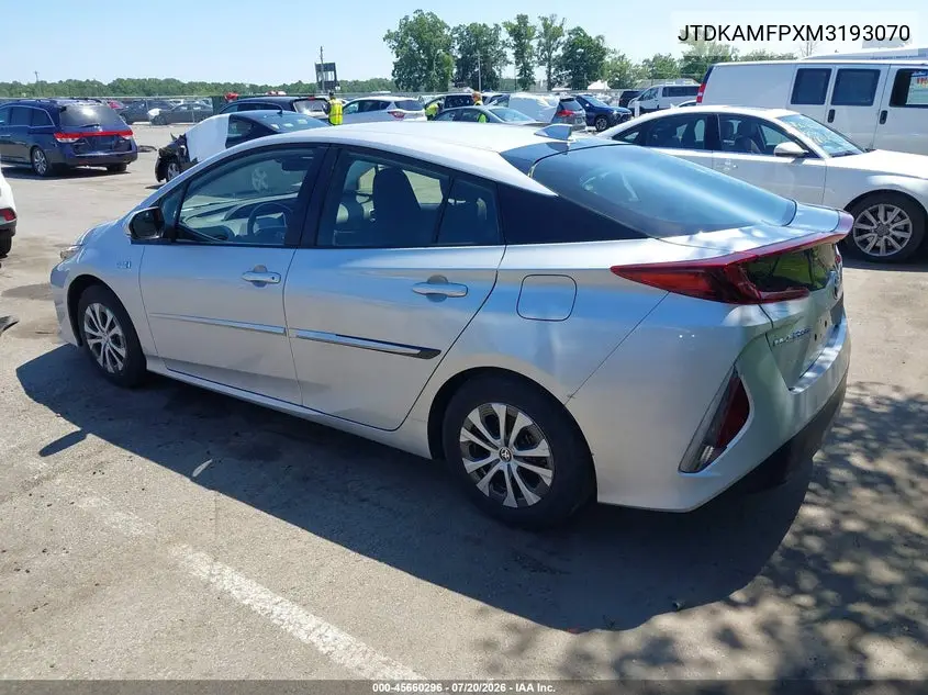2021 Toyota Prius Prime Le VIN: JTDKAMFPXM3193070 Lot: 45660296