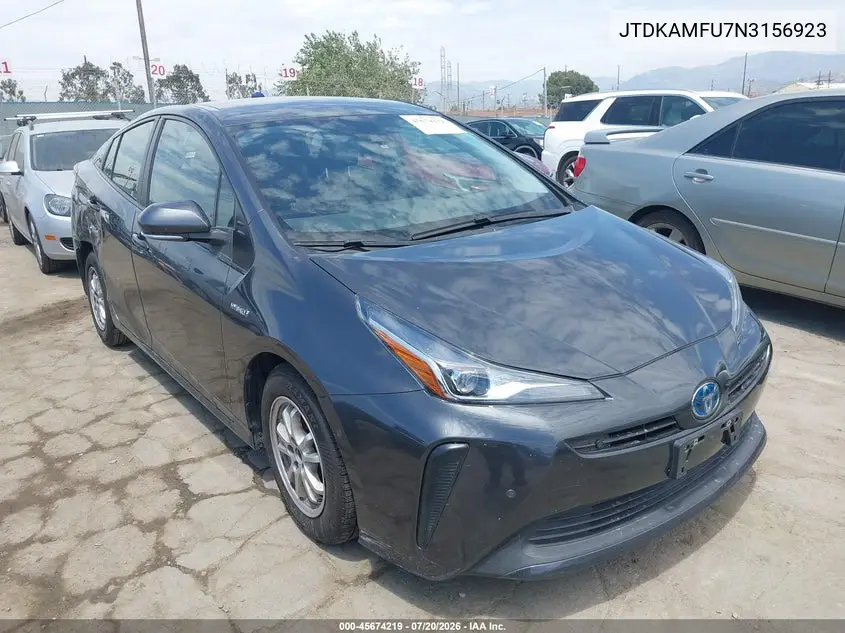 2022 Toyota Prius Le VIN: JTDKAMFU7N3156923 Lot: 45674219