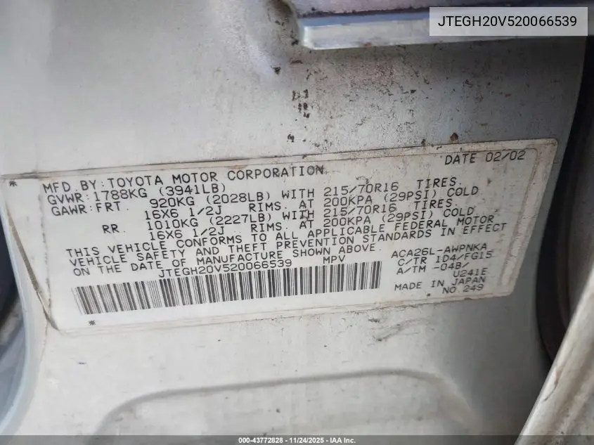 JTEGH20V520066539 2002 Toyota Rav4