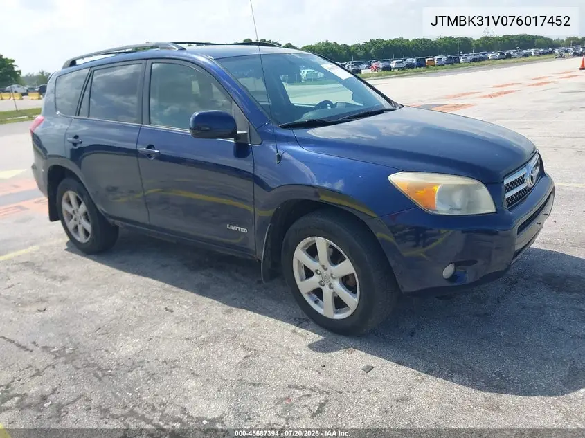 2007 Toyota Rav4 Limited VIN: JTMBK31V076017452 Lot: 45687394
